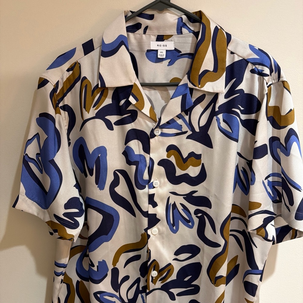 Reiss Scout Abstract Print Cuban Collar Shirt XXL Lightweight and Thin Mint